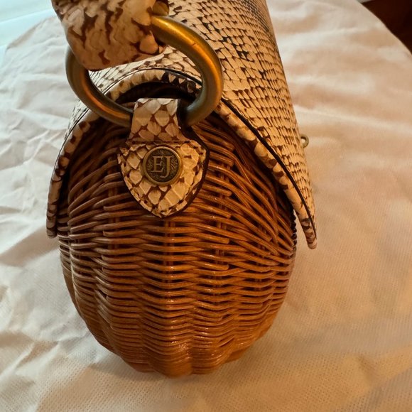 Eric Javits Vintage Snakeskin Wicker Top Handle Handbag - Picture 4 of 14